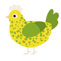 A yellow and chartreuse chicken with a speckle pattern
