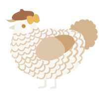 A white and beige chicken with a lace pattern