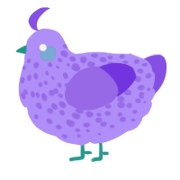 A lilac and blurple chicken with a speckle pattern