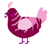 A maroon and pink chicken with a half-bar pattern