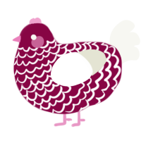 A maroon and white chicken with a lace pattern