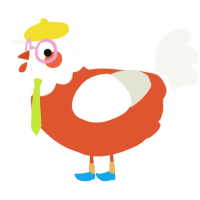 A vermilion and white chicken with a head pattern