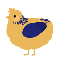 A honey and navy chicken with a neck-speckle pattern
