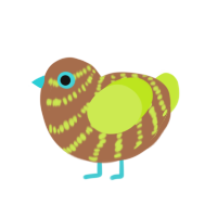 Naiad, a brown and lime chicken with a bar pattern