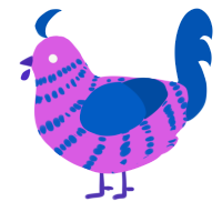 A orchid and ultramarine chicken with a bar pattern