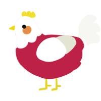 A crimson and white chicken with a head pattern