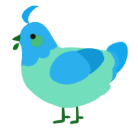 A mint and sky chicken with a head pattern