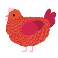 A vermilion and crimson chicken with a lace pattern