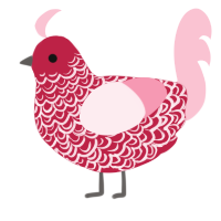A crimson and rose chicken with a double-lace pattern