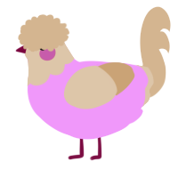 A lavender and beige chicken with a head pattern