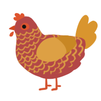 A red and orange chicken with a lace pattern