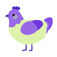 A apple and blurple chicken with a head pattern