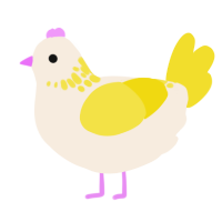 A cream and yellow chicken with a neck-speckle pattern