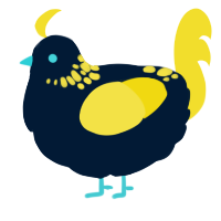 A tumblr and yellow chicken with a neck-speckle pattern