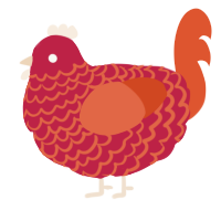 A crimson and vermilion chicken with a lace pattern