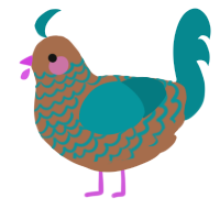 A brown and teal chicken with a lace pattern