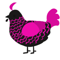 A sable and fuchsia chicken with a lace pattern