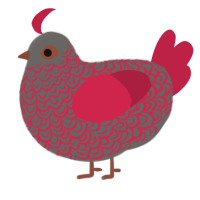 A grey and crimson chicken with a double-lace pattern