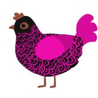 A black and fuchsia chicken with a double-lace pattern