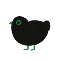 Cry, a black chicken with a speckle pattern