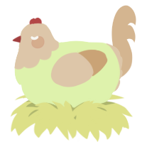 A apple and beige chicken with a head pattern