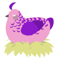 A pink and violet chicken with a half-lace pattern