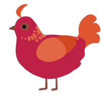 A crimson and vermilion chicken with a neck-speckle pattern