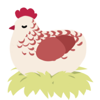 A cream and red chicken with a half-lace pattern
