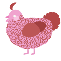 A pink and red chicken with a double-lace pattern