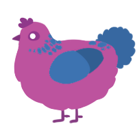 A fuchsia and ultramarine chicken with a neck-speckle pattern