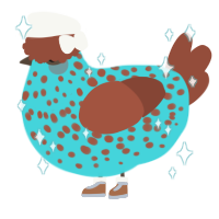 A aqua and russet chicken with a speckle pattern