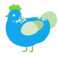 A sky and gluppy chicken with a neck-speckle pattern