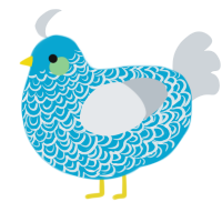 A cerulean and mist chicken with a double-lace pattern