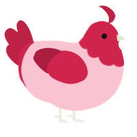A rose and crimson chicken with a head pattern