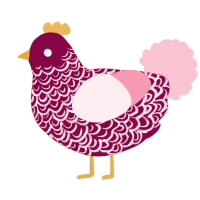 A maroon and rose chicken with a double-lace pattern