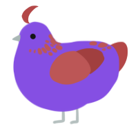 A blurple and red chicken with a neck-speckle pattern