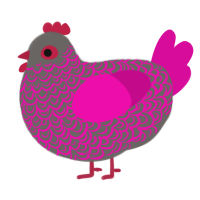 A grey and fuchsia chicken with a double-lace pattern