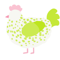 A white and lime chicken with a speckle pattern