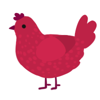A crimson chicken with a speckle pattern