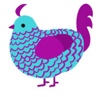 A aqua and plum chicken with a lace pattern