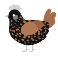 A black and brown chicken with a speckle pattern