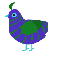 A indigo and leaf chicken with a bar pattern