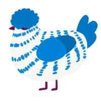 A white and sapphire chicken with a bar pattern