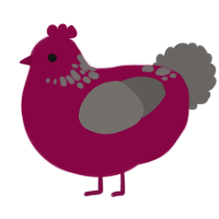 A maroon and grey chicken with a neck-speckle pattern