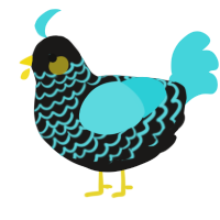 A sable and aqua chicken with a lace pattern