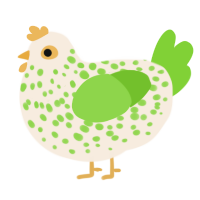 A cream and grass chicken with a speckle pattern