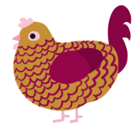 A gold and maroon chicken with a lace pattern