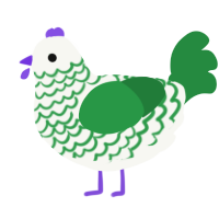 A white and viridian chicken with a lace pattern