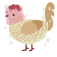 A white and beige chicken with a lace pattern