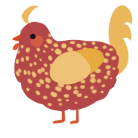 A red and honey chicken with a speckle pattern